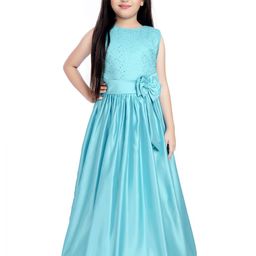 Tiny Kingdom Girls Self Design Silk Sleeveless Maxi Fit and Flare Dress-image-70