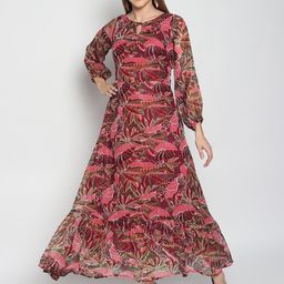 ISAM Women Pink Floral Chiffon Maxi Dress-image-80