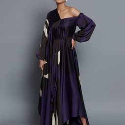 Vedika M Women Abstract PrintedPuff Sleeve Satin Maxi Dress-image-80