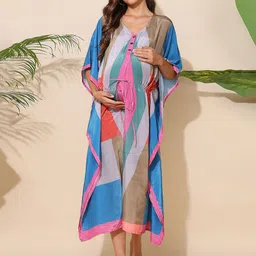 House Of Zelena Printed Kimono Sleeve Maternity Kaftan Maxi Dress-11