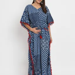Aujjessa Geometric Printed Flared Sleeves Tie-Ups Pure Cotton Kaftan Maternity Dress-picture-13