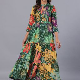 Amchoor Floral Print Mandarin Collar Regular Sleeves Flared Tiered Maxi Dress-picture-17