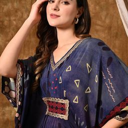 YELLOW PARROT Printed Kimono Sleeve Kaftan Dress-image-35
