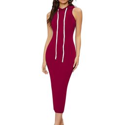 ODETTE Sleeveless Hood Acrylic Bodycon Midi Dress-image-24
