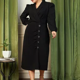 CURVE BY KASSUALLY Puff Sleeves Gathered Or Pleated Sheath Midi Dress-image-41