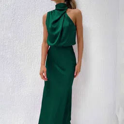 JC Mode Mock Neck Gathered Midi Blouson Casual Dress-image-62