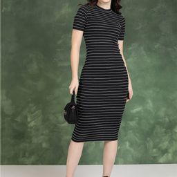 Tokyo Talkies Black & White Striped Bodycon Midi Dress-image-47