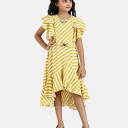 Peppermint Mustard Yellow & White Striped Chiffon Midi Dress-picture-18