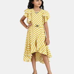 Peppermint Girls Mustard & White Striped Chiffon Midi Dress-image-42