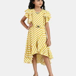 Peppermint Mustard Yellow & White Striped Chiffon Midi Dress-picture-15