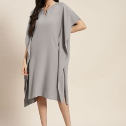 Qurvii Grey Crepe Kaftan Midi Dress-picture-13