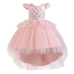StyleCast Girls Pink Embellished Puff Sleeves Ruffles Detail Fit and Flare Dress-image-30