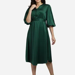 Smarty Pants Green Satin Midi Dress-image-30