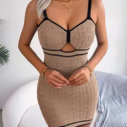 StyleCast Khaki Self Design Bodycon Mini Dress-picture-40