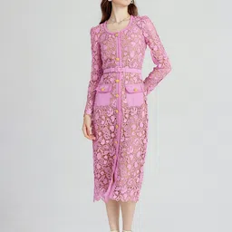 JC Collection Floral Embroidered Lace Inserts Sheath Midi Dress-picture-8