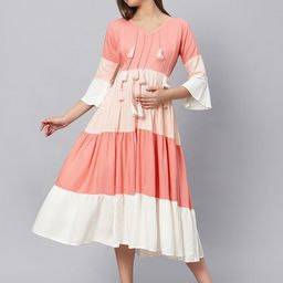 Aanyor Colourblocked Maternity Fit & Flare Midi Dress-image-16
