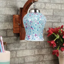 Devansh Brown & Blue Textured Wooden Wall Lamps With Mosaic Glass-image-89