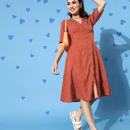 plusS Women Gorgeous Red Polka-Dotted Dress-picture-21