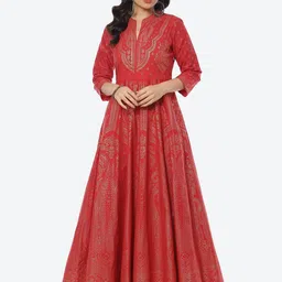 Biba Ethnic Motifs Printed Maxi Cotton Dress-image-65