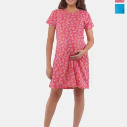 The Mom Store Pack Of 2 Floral Printed Cotton Maternity T-Shirt Dress-image-93