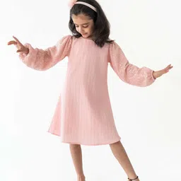 A Little Fable Girls Round Neck Misty Shimmer A-Line Dress-image-25