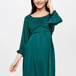 AND Women Teal Flared Blouson Dress-98