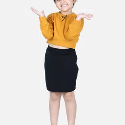 AWW HUNNIE Girls Mustard Yellow & Black Pure Cotton Tshirt with Black Skirt-image-76