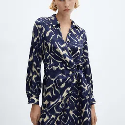 MANGO Printed Wrap Tie-Up Midi Dress-3
