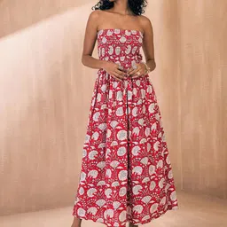 Pink Paprika by SASSAFRAS Floral Print Off-Shoulder Maxi Dress-image-24