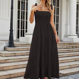 StyleCast x Revolte Black Shoulder Strap Smocked Fit & Flare Maxi Dress-picture-48