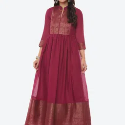 Biba Women Maroon Solid Polyester Maxi Dress-picture-47