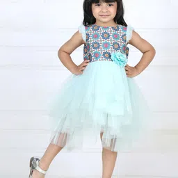Toy Balloon kids Girls Floral Printed Hi- Low Fit & Flare Net Dress-image-86