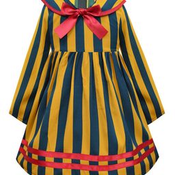 A T U N Mustard Yellow & Blue Striped Dress-image-76