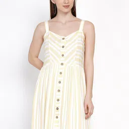 IX IMPRESSION Yellow & White Striped  Fit and Flare Dress-image-83
