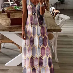 StyleCast Purple Geometric Printed Shoulder Straps Maxi Dress-image-82