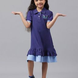 Beverly Hills Polo Club Girls Shirt Collar Gathered Cotton Drop Waist Dress-picture-22