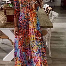 StyleCast Black Abstract Print V-Neck Maxi Dress-image-36