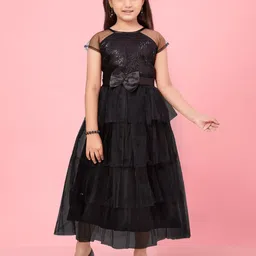 BAESD Girls Embellished Sequinned Layered Bow Round Neck Maxi Dress-picture-28