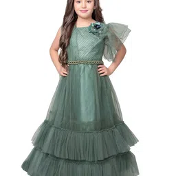 BETTY Girls Embellished Flutter Sleeve Maxi Dress With Attached Dupatta-image-65
