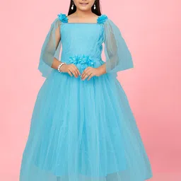 BAESD Girls Pleated Flared Sleeve Net Maxi Dress-picture-44