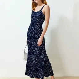 Trendyol Polka Dot Printed Shoulder Straps Sheath Maxi Dress-image-51