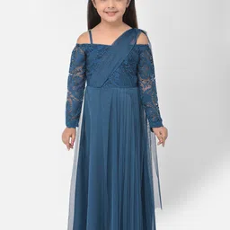 Eavan Teal Net Draped Maxi Dress-image-14
