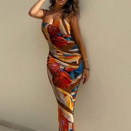 StyleCast Orange Abstract Printed Sleeveless Maxi Dress-image-64