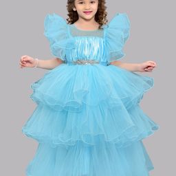 Pink Chick Girls Flutter Sleeves Layered Net Gown Maxi Dress-image-76