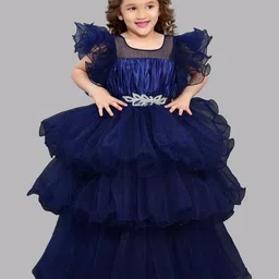 Pink Chick Girls Flutter Sleeves Layered Net Gown Maxi Dress-image-81