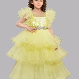 Pink Chick Girls Flutter Sleeves Layered Net Gown Maxi Dress-image-77