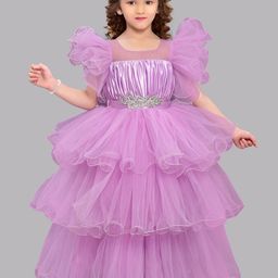 Pink Chick Girls Flutter Sleeves Layered Net Gown Maxi Dress-image-80