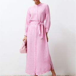Trendyol Band Collar Pure Cotton Shirt Maxi Dress-image-74