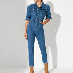 Trendyol Flap Pockets Shirt Collar Cotton Jumpsuit-picture-24
