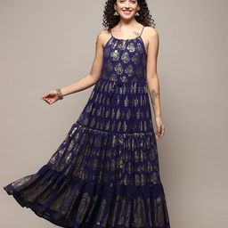 Biba Floral Printed Shoulder Straps Gathered Tiered Maxi Ethnic Dress-picture-22